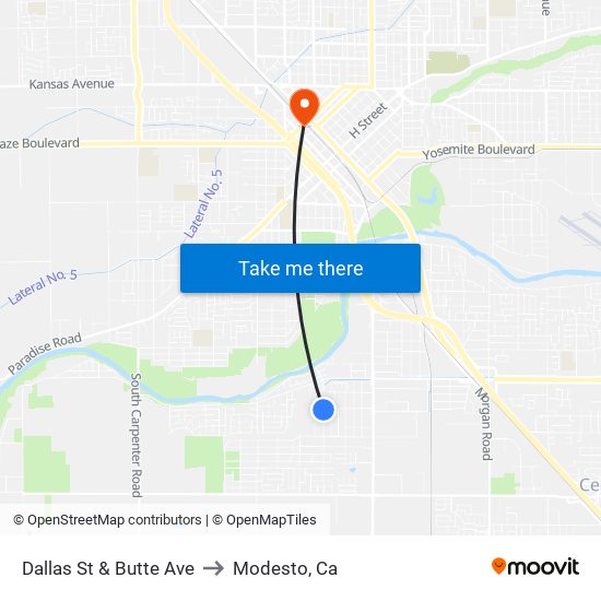 Dallas St & Butte Ave to Modesto, Ca map