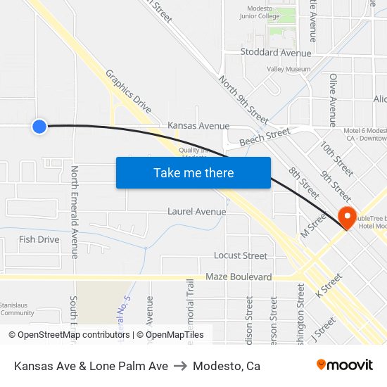 Kansas Ave & Lone Palm Ave to Modesto, Ca map