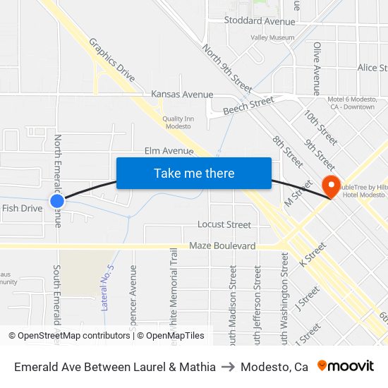 Emerald Ave Between Laurel & Mathia to Modesto, Ca map