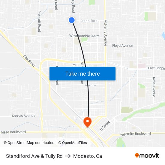 Standiford Ave & Tully Rd to Modesto, Ca map