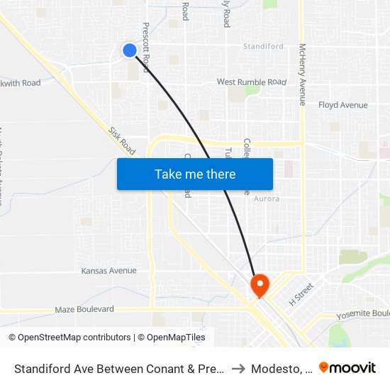 Standiford Ave Between Conant & Prescott to Modesto, Ca map