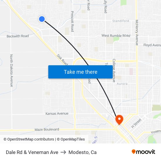 Dale Rd & Veneman Ave to Modesto, Ca map