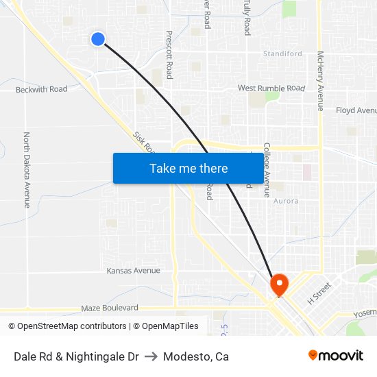 Dale Rd & Nightingale Dr to Modesto, Ca map