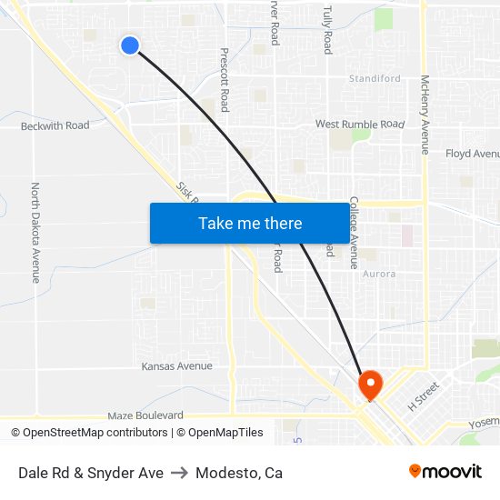 Dale Rd & Snyder Ave to Modesto, Ca map