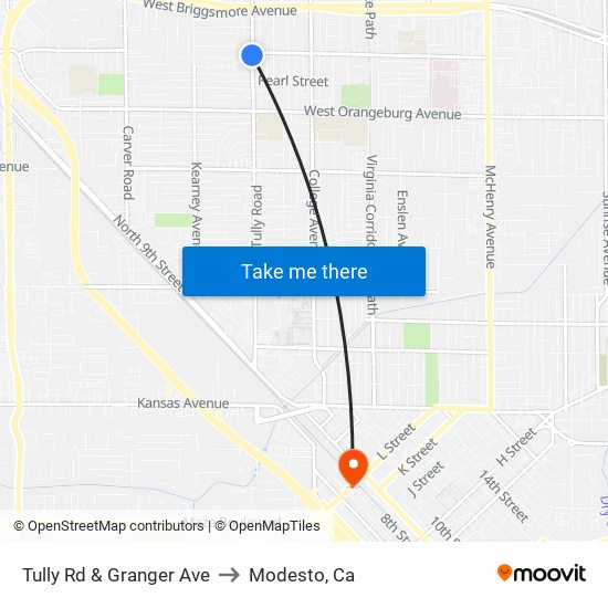 Tully Rd & Granger Ave to Modesto, Ca map