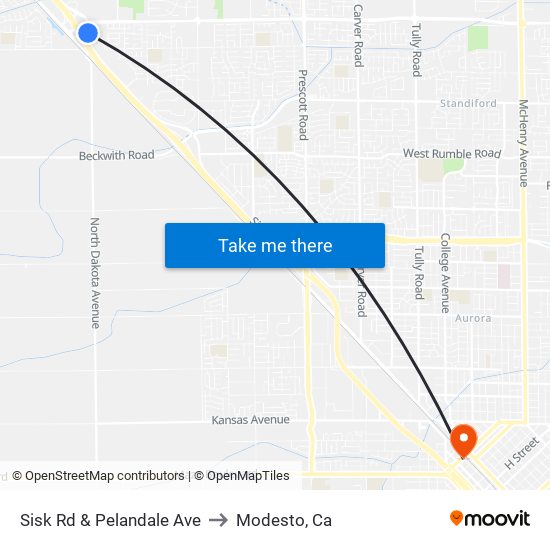 Sisk Rd & Pelandale Ave to Modesto, Ca map