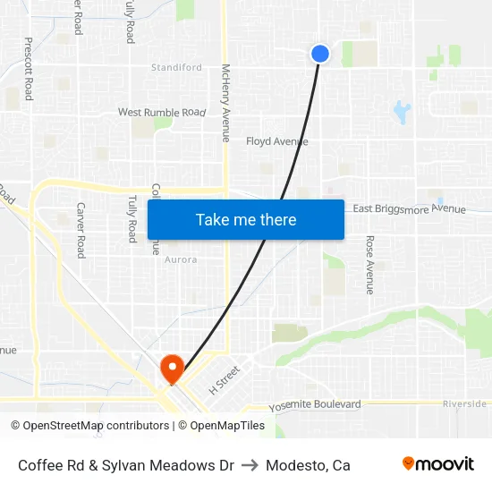 Coffee Rd & Sylvan Meadows Dr to Modesto, Ca map