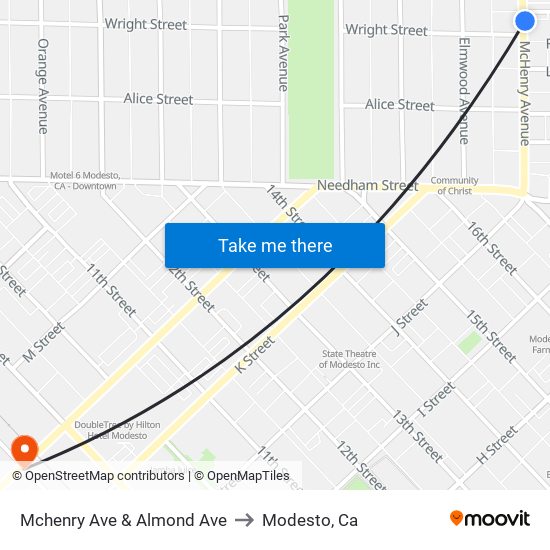 Mchenry Ave & Almond Ave to Modesto, Ca map