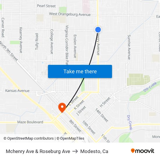 Mchenry Ave & Roseburg Ave to Modesto, Ca map