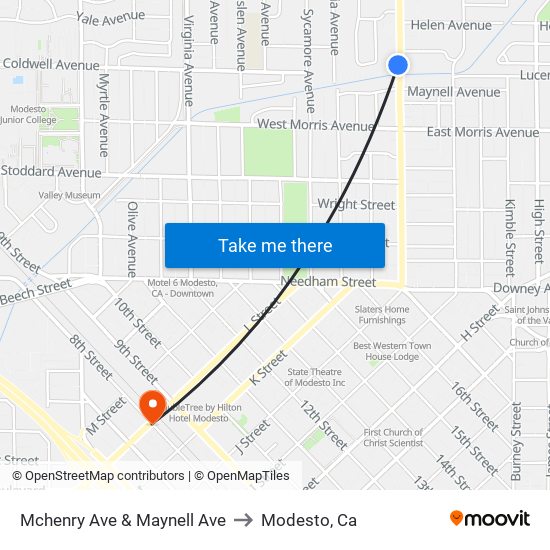 Mchenry Ave & Maynell Ave to Modesto, Ca map