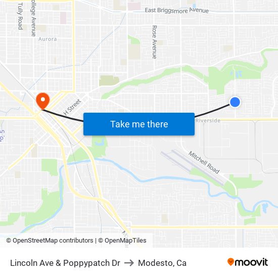 Lincoln Ave & Poppypatch Dr to Modesto, Ca map