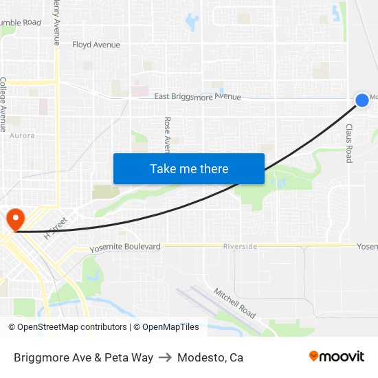 Briggmore Ave & Peta Way to Modesto, Ca map