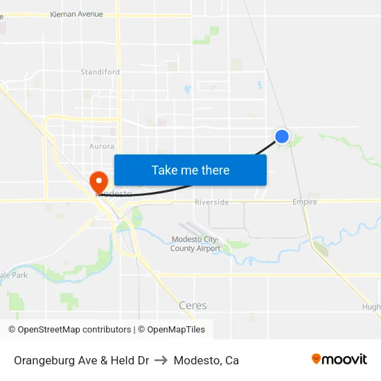 Orangeburg Ave & Held Dr to Modesto, Ca map