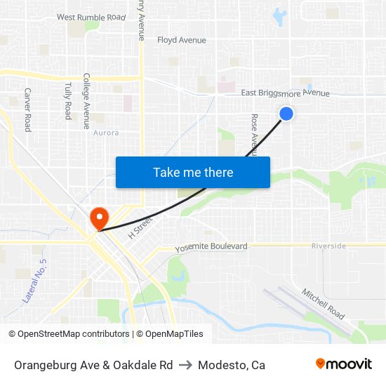Orangeburg Ave & Oakdale Rd to Modesto, Ca map