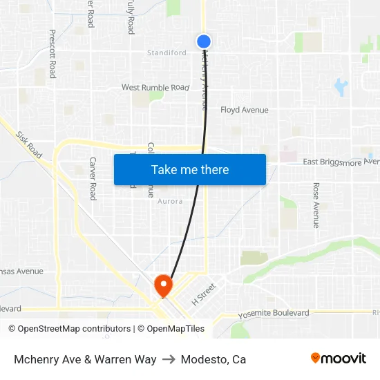 Mchenry Ave & Warren Way to Modesto, Ca map