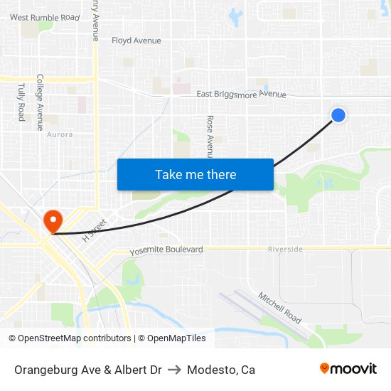 Orangeburg Ave & Albert Dr to Modesto, Ca map