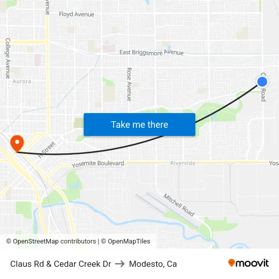 Claus Rd & Cedar Creek Dr to Modesto, Ca map