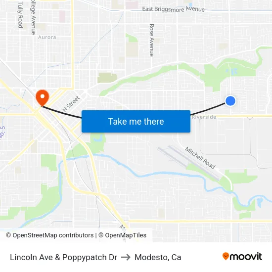 Lincoln Ave & Poppypatch Dr to Modesto, Ca map