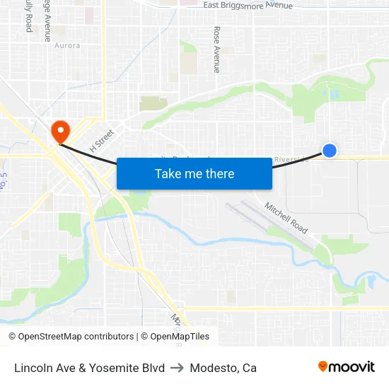 Lincoln Ave & Yosemite Blvd to Modesto, Ca map