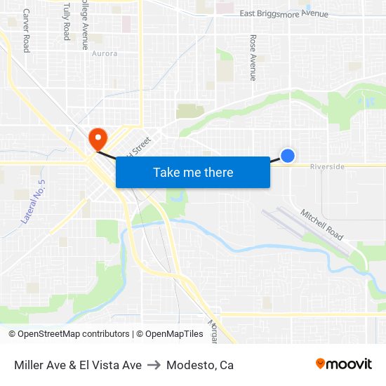 Miller Ave & El Vista Ave to Modesto, Ca map