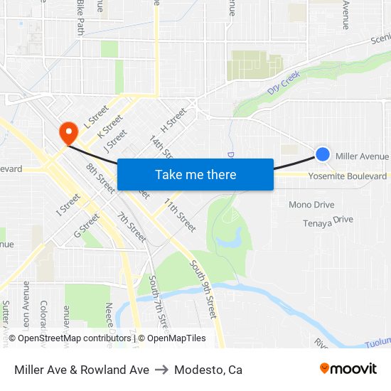 Miller Ave & Rowland Ave to Modesto, Ca map