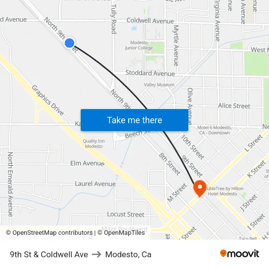 9th St & Coldwell Ave to Modesto, Ca map