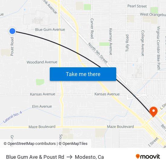 Blue Gum Ave & Poust Rd to Modesto, Ca map