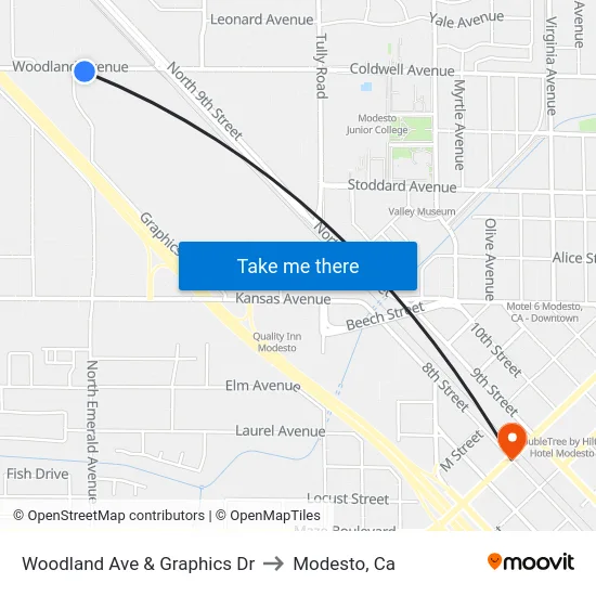 Woodland Ave & Graphics Dr to Modesto, Ca map