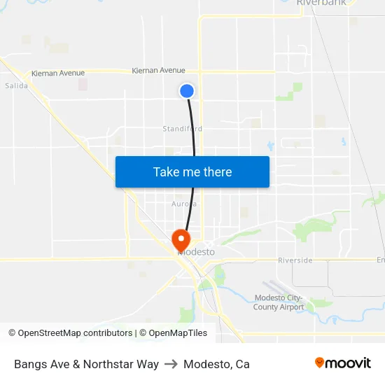 Bangs Ave & Northstar Way to Modesto, Ca map