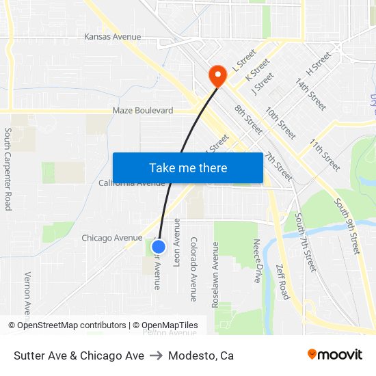 Sutter Ave & Chicago Ave to Modesto, Ca map