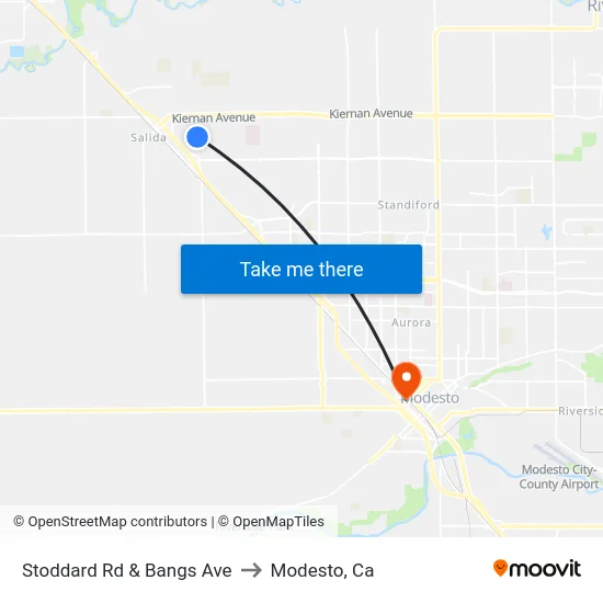 Stoddard Rd & Bangs Ave to Modesto, Ca map