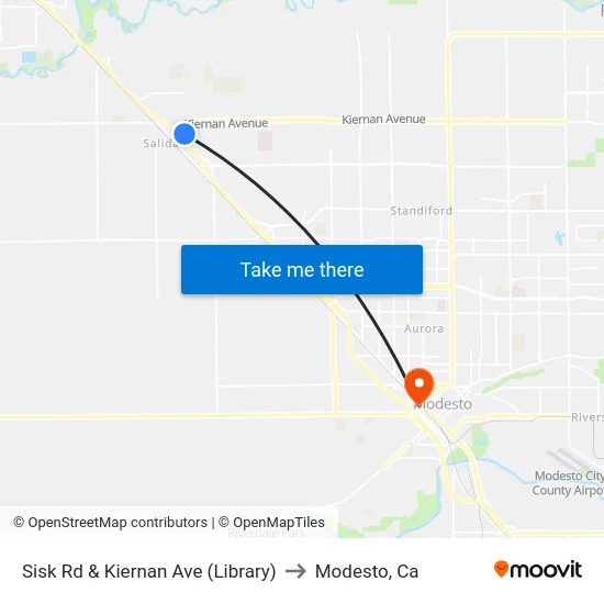 Sisk Rd & Kiernan Ave (Library) to Modesto, Ca map