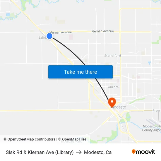 Sisk Rd & Kiernan Ave (Library) to Modesto, Ca map