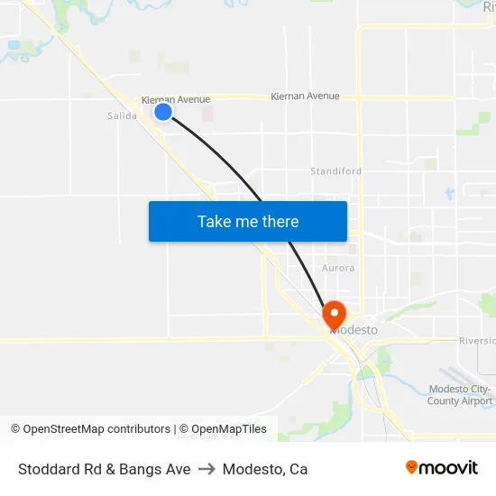 Stoddard Rd & Bangs Ave to Modesto, Ca map