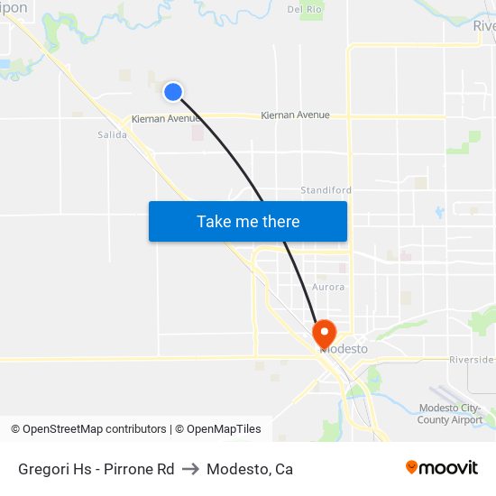 Gregori Hs - Pirrone Rd to Modesto, Ca map