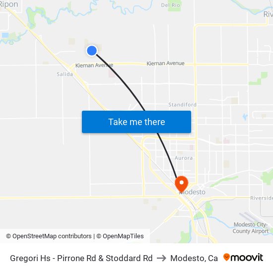 Gregori Hs - Pirrone Rd & Stoddard Rd to Modesto, Ca map