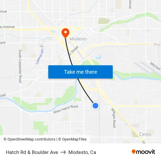 Hatch Rd & Boulder Ave to Modesto, Ca map