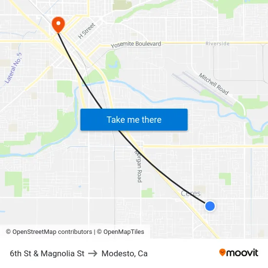 6th St & Magnolia St to Modesto, Ca map