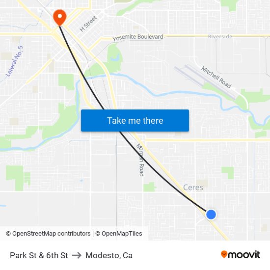 Park St & 6th St to Modesto, Ca map