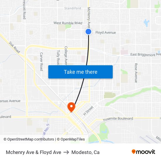 Mchenry Ave & Floyd Ave to Modesto, Ca map