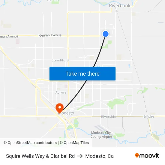 Squire Wells Way & Claribel Rd to Modesto, Ca map