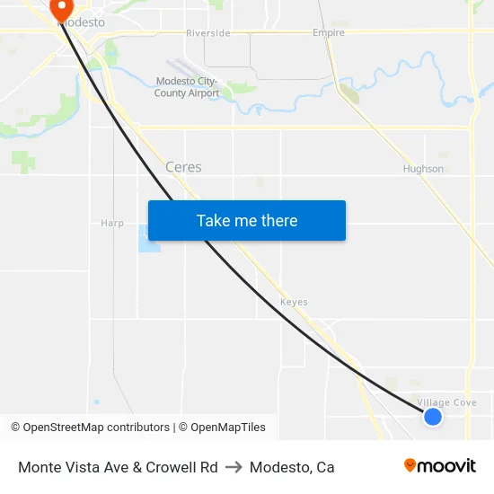 Monte Vista Ave & Crowell Rd to Modesto, Ca map
