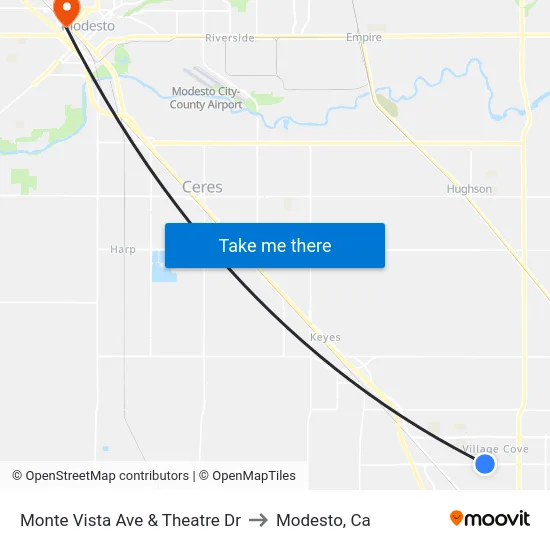 Monte Vista Ave & Theatre Dr to Modesto, Ca map