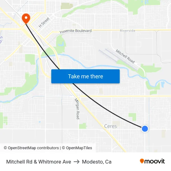 Mitchell Rd & Whitmore Ave to Modesto, Ca map