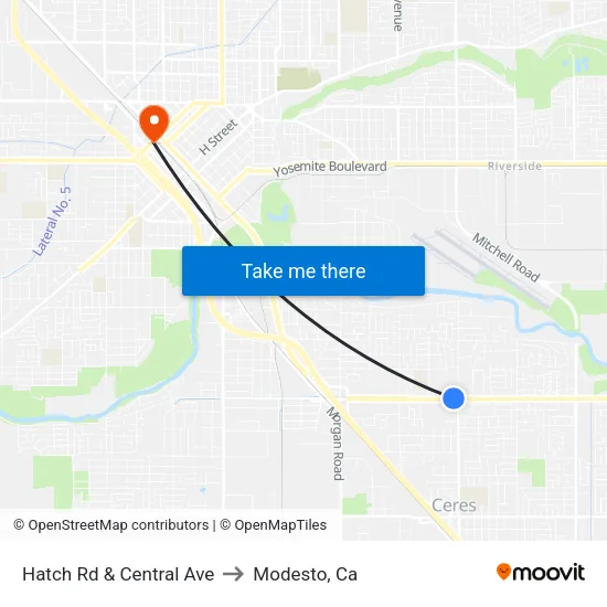 Hatch Rd & Central Ave to Modesto, Ca map