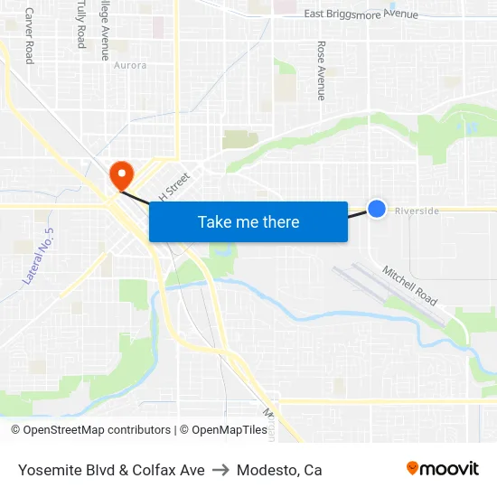 Yosemite Blvd & Colfax Ave to Modesto, Ca map