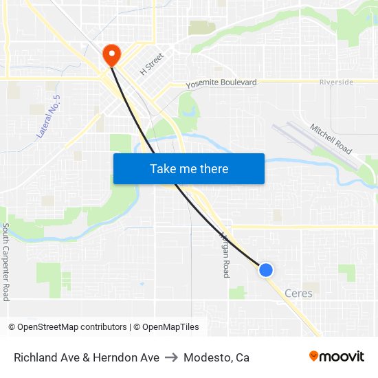 Richland Ave & Herndon Ave to Modesto, Ca map