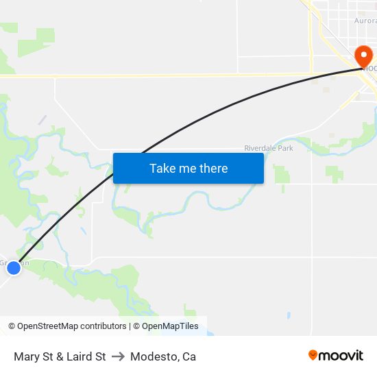 Mary St & Laird St to Modesto, Ca map