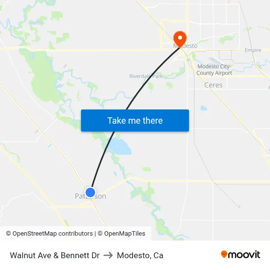Walnut Ave & Bennett Dr to Modesto, Ca map