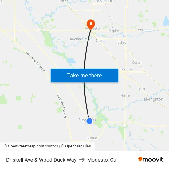 Driskell Ave & Wood Duck Way to Modesto, Ca map
